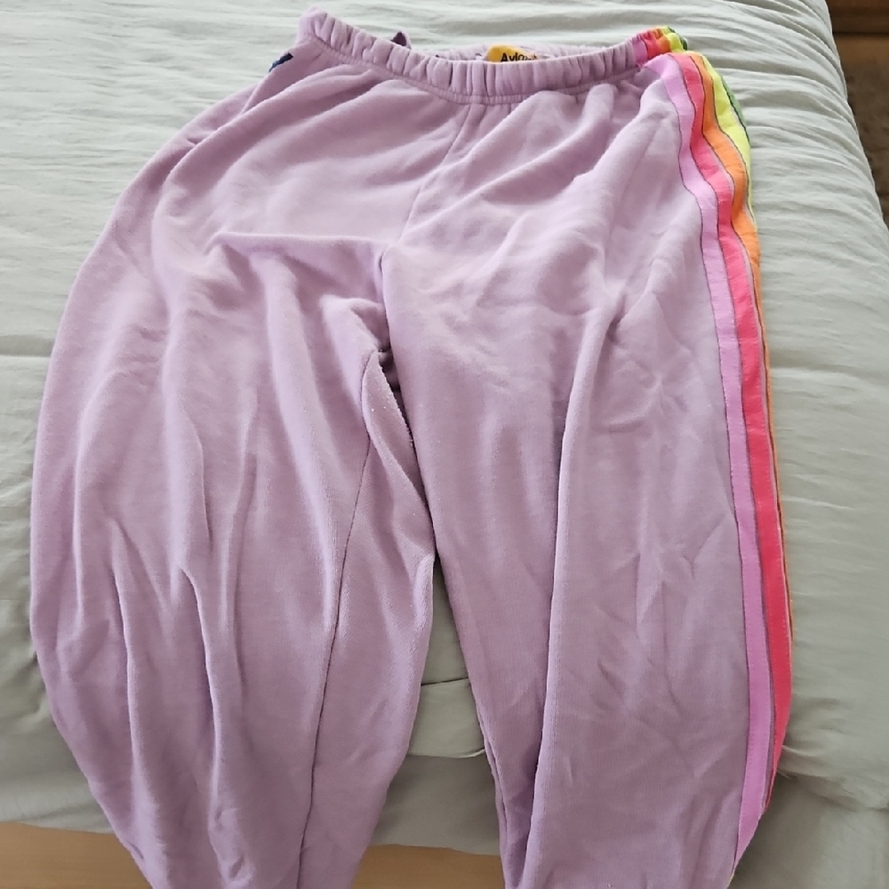 Aviator Nation Lavender Joggers with Rainbow Stripe